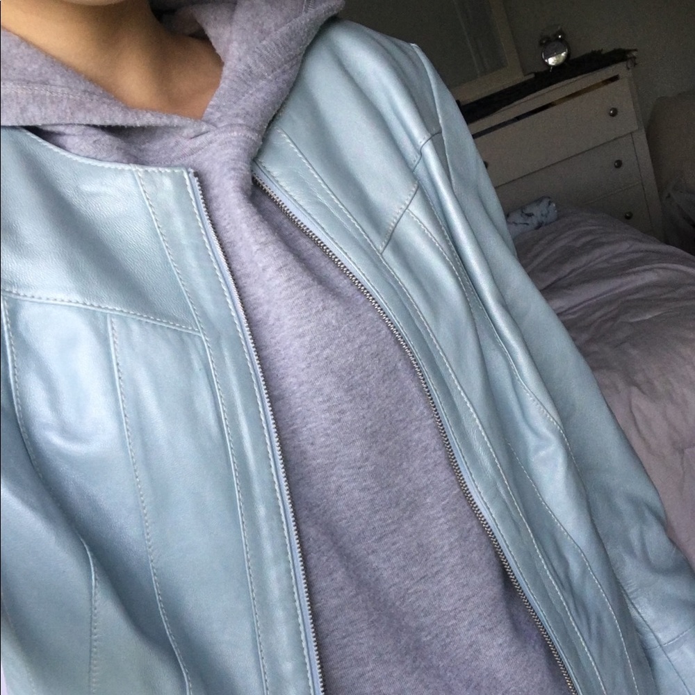 Vintage Light Blue Leather Jacket